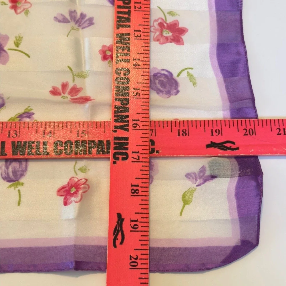 Vintage‎ Italian Floral Square Scarf Purple Pink Rose White Stripe Cottagecore